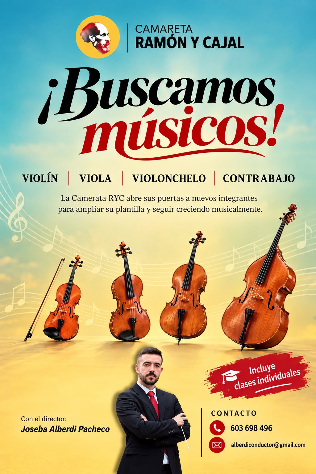 Cartel de captación de músicos de la Camareta Ramón y Cajal